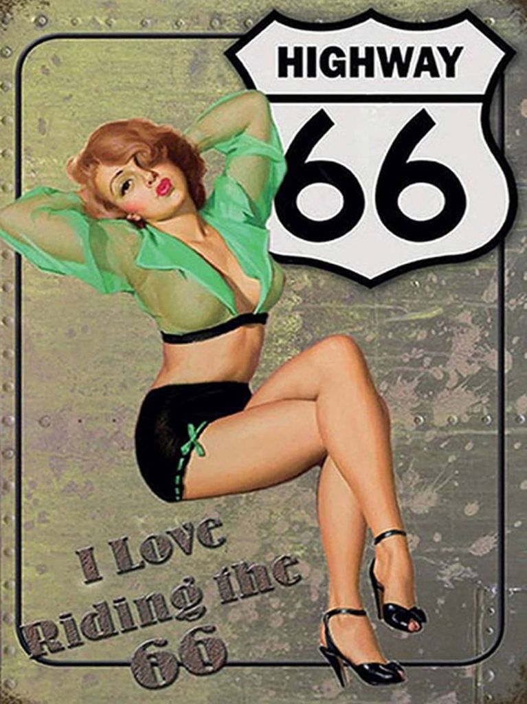 vianmo Holzschild 40x30 cm Pin Up Highway 66 i love riding the 66