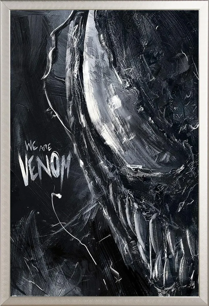 Affiche Marvel Venom Creepy avec Cadre Shinsuke Maxi Aluminium Argenté