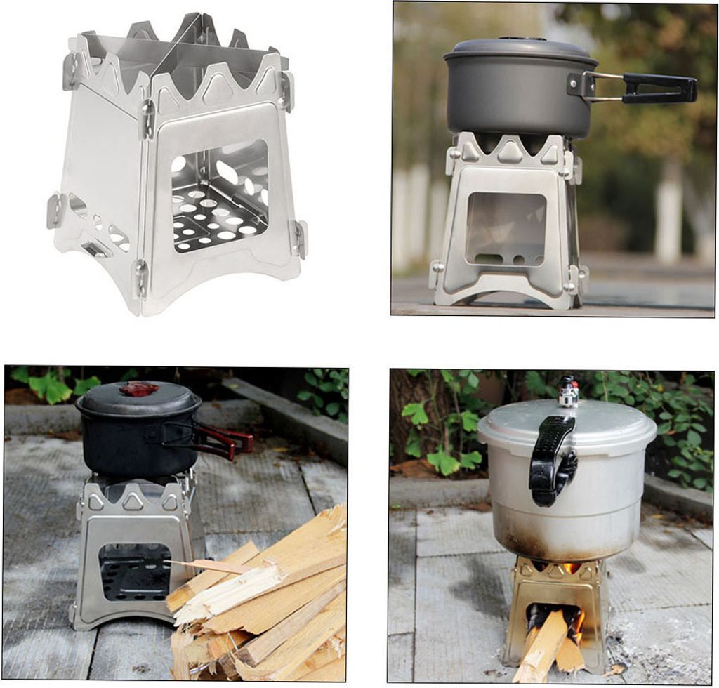 Edelstahl Mini-Kartofeneinsatz, schwarz, selbstverschließbare Tasche, 20x20 cm, kompakter faltbarer Holzofen, für Outdoor-Camping, Kochen, Picknick