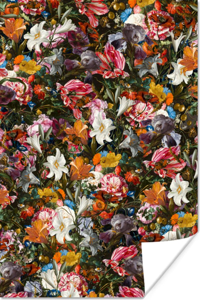 MuchoWow Poster Blumen - Schmetterling - Design - Kunst - Abstrakt - Malerei - Alte Meister 80x120 cm - Papierdruck