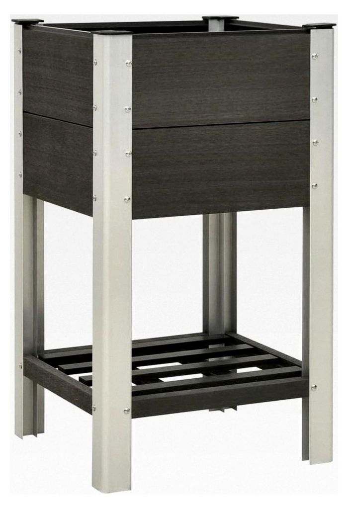 Hochbeet mit Ablage Pflanzkasten Blumenkasten Gemüsebeet Pflanzbeet Frühbeet Kräuterbeet Gartenbeet Blumenbeet 50x50x90cm WPC Grau