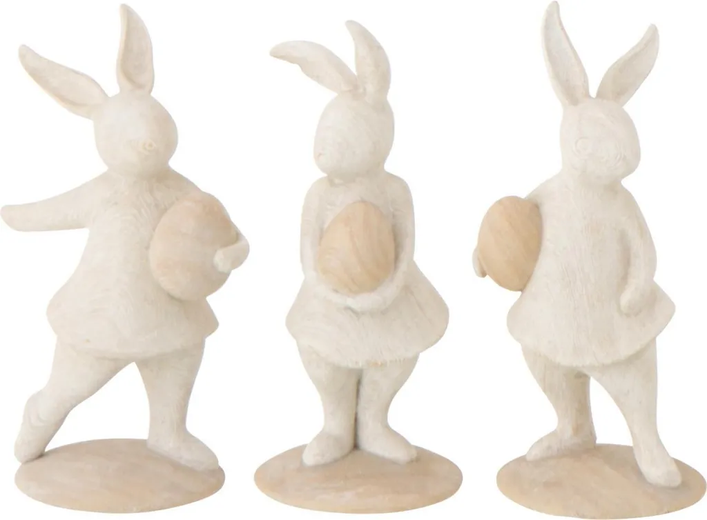 J-Line Lapin de Pâques dans son Œuf Résine Beige Assortis - Lot de 3