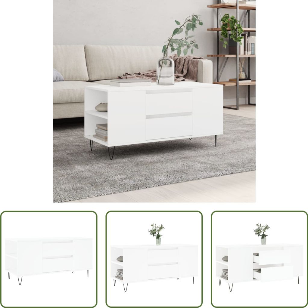 The Living Store Couchtisch Weiß 102x44,5x50 cm Holzwerkstoff