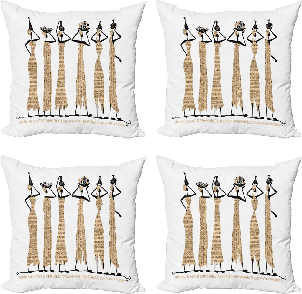 ABAKUHAUS Ägypten Kissenbezug Set (4 Stück), Oriental-Frauen-Entwurf, Moderner Doppelseitiger Digitaldruck, 60 cm x 60 cm, Pale Brown und Schwarz