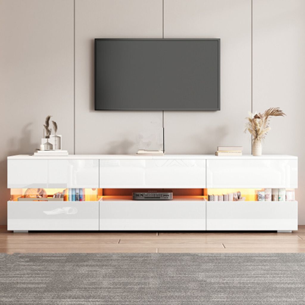 TV-Schrank mit LED-Beleuchtung, 2 Türen,offenes Fach, TV-Stände geeignet für 70-Zoll-Fernseher