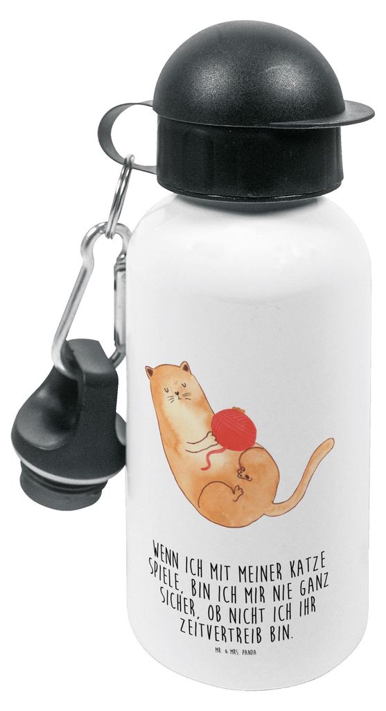Mr. & Mrs. Panda Trinkflasche Katze Wolle - Weiß - Geschenk, Sportflasche, Cat, Kindergarten, Katzen, Kinder, Haha, Spielen, Wasserflasche, Kita