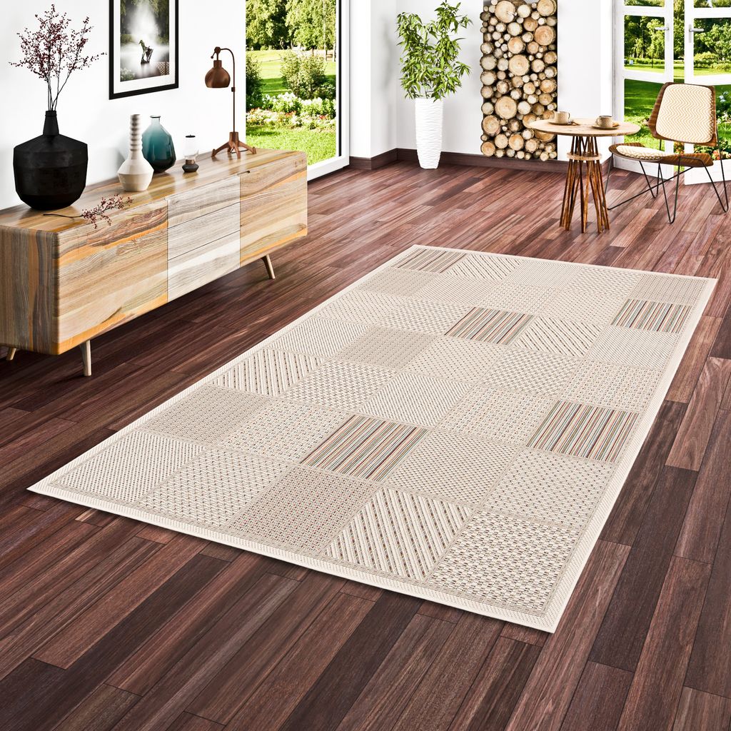 In & Outdoor Teppich Flachgewebe Campus Bunt Mix Karo, Größe:80x150 cm