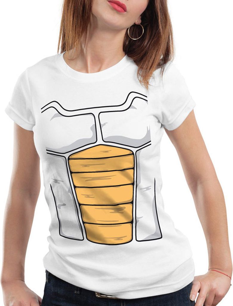 style3 Vegeta Battledress Damen T-Shirt, Farbe:Weiß, Größe:XS