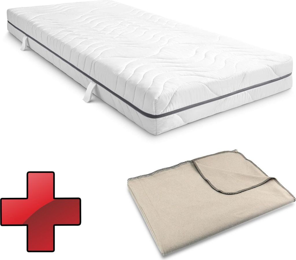 7 Zonen Viskoelastik-Matratze Sleezzz Smart 90 x 200 cm, Höhe 18 cm, Härtegrad H3 mit Air Memoryschaum + Sleezzz Smart Kuscheldecke 140 x 200 cm