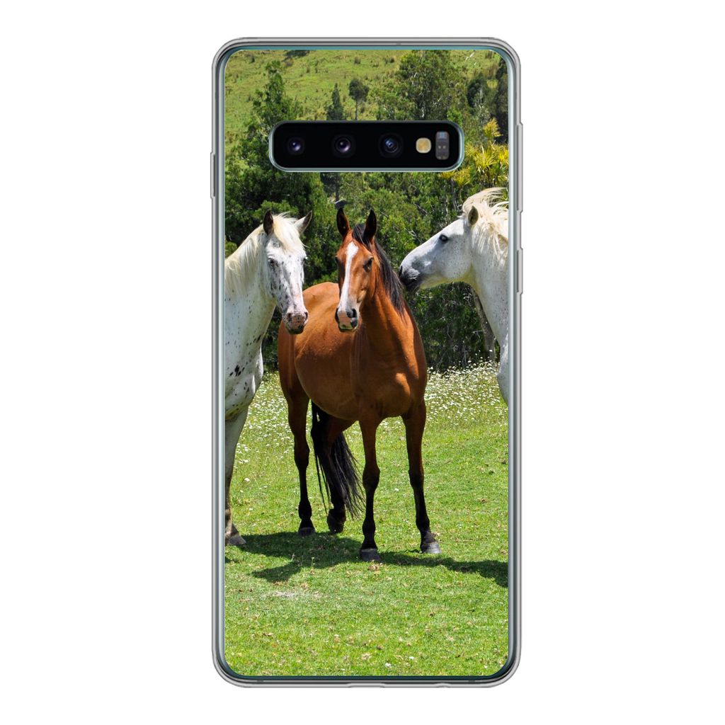 MuchoWow Handyhülle Schutzhülle Hülle für Samsung Galaxy S10 Pferde - Baum - Schatten Silikon Softcase Handy Hülle - Handytasche