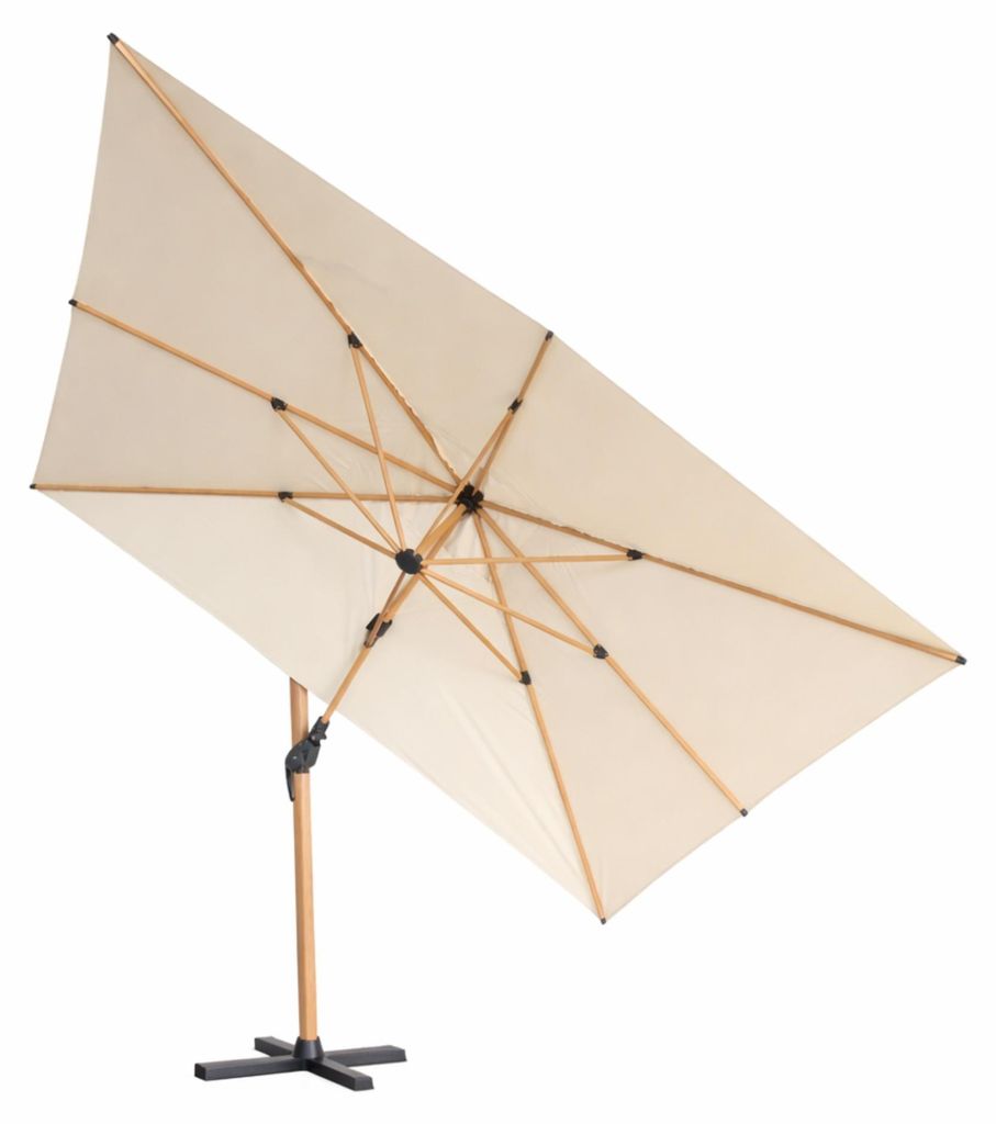 osoltus Ampelschirm Wood Grande KOS Alu mit Kurbel 4 x 3m axial schwenkbar Beige