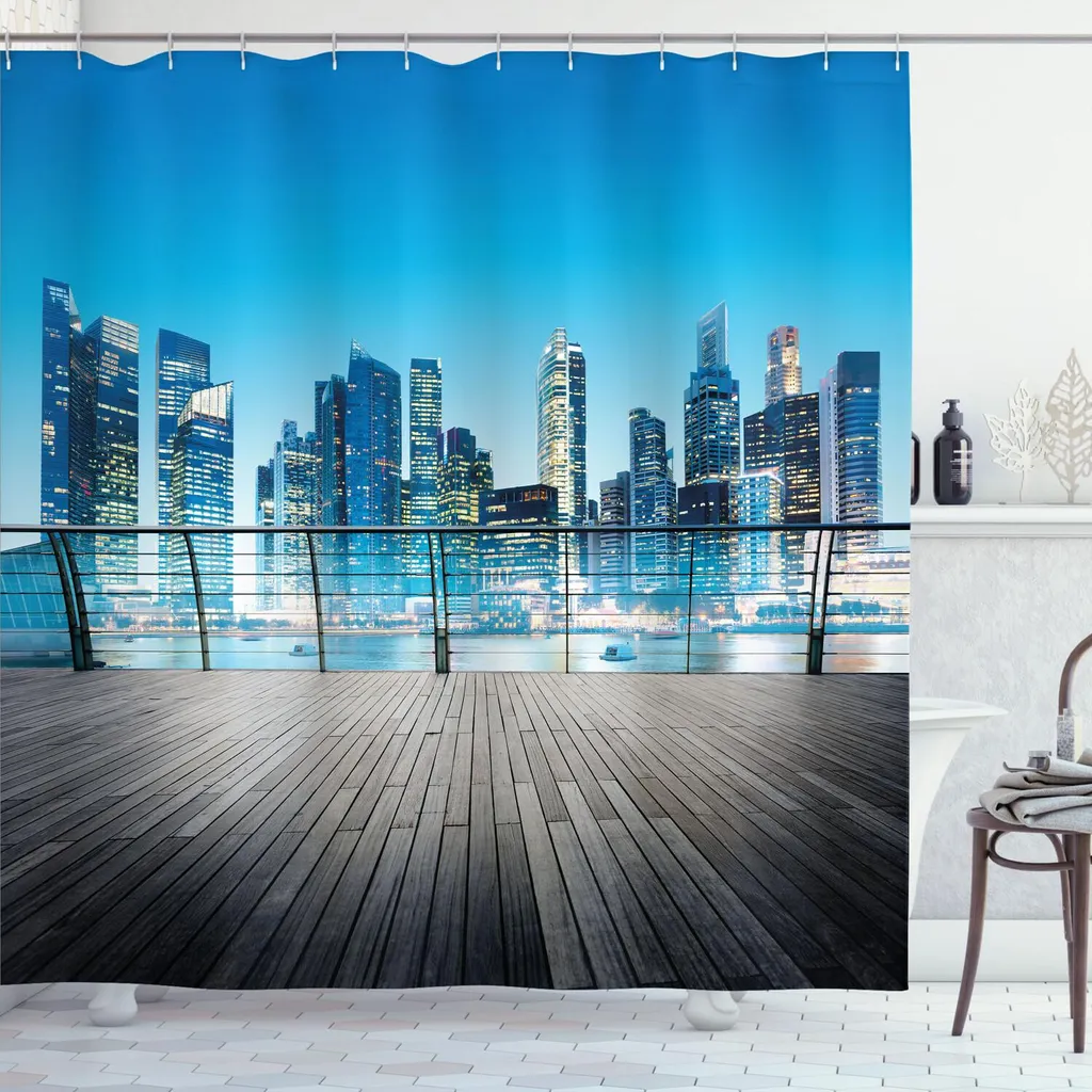 Rideau de Douche Paysage Urbain Business Skyline Bleu 175 x 240 cm