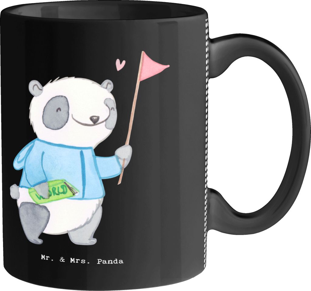 Mr. & Mrs. Panda Tasse Reitlehrer Herz - Schwarz - Geschenk, Becher, Kaffeebecher, Kaffeetasse, Pott, mit Motiv