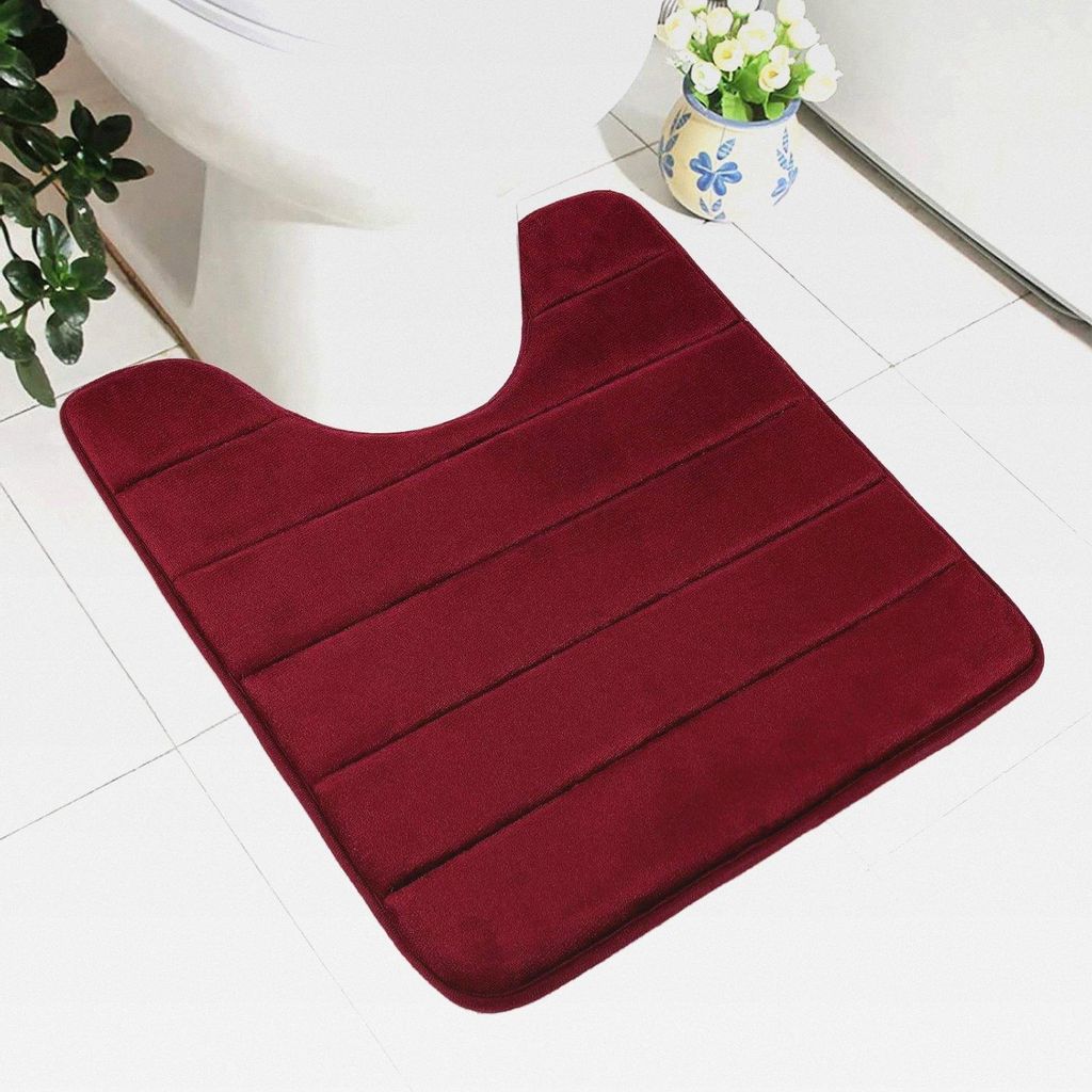 Memory Foam rutschfeste Weiches Vorleger Toilette mit Ausschnitt 50 x 60 cm, Saugfähig Badematte Stand WC, Waschbar Badteppiche für WC, Weinrot