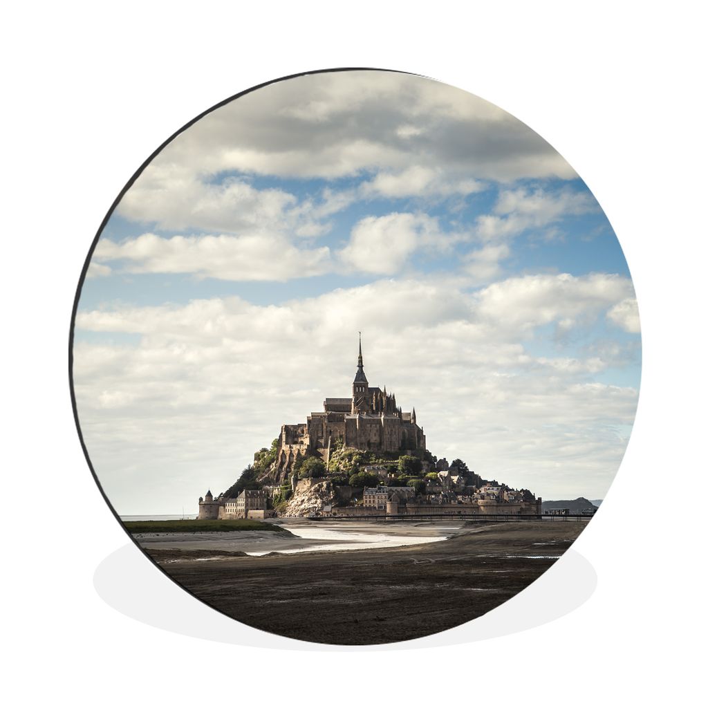 MuchoWow Aluminium Wandkreis Die Insel Le Mont-Saint-Michel mit weißen, schwebenden Wolken Ø 60 cm Wanddeko Modern Wohnzimmer - Wand Kreis - Wa...