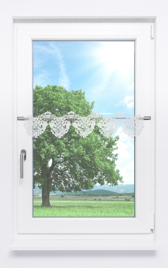 Scheibengardine Plauener Spitze - Blütenherz (Bx H) 192cm * 13cm weiß/Rohweiß