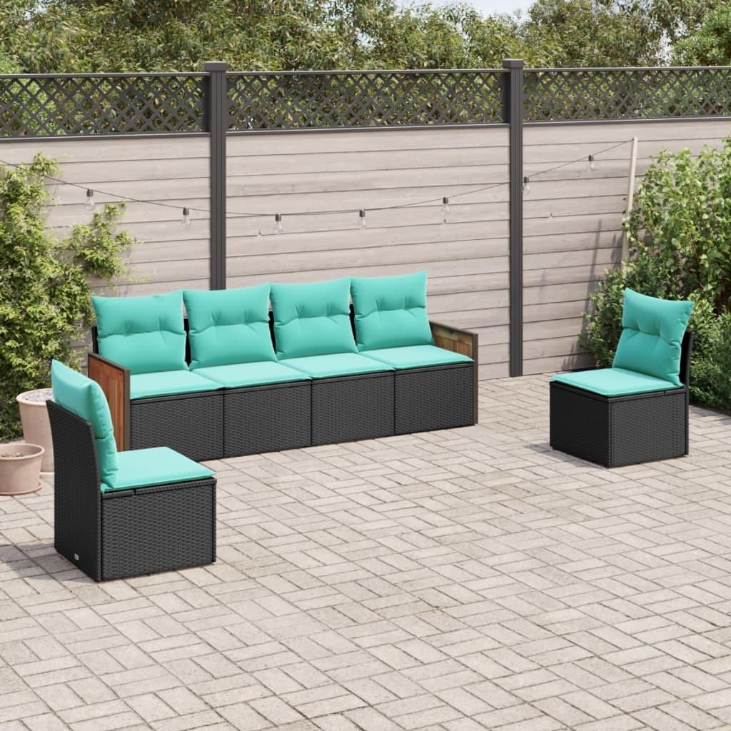 Maison Exclusive - 6-teiliges Gartensofa-Set mit Kissen, schwarzes Polyrattan