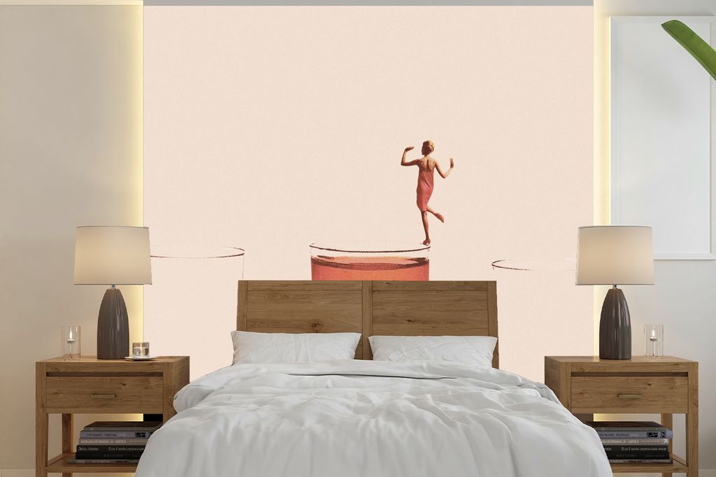 MuchoWow Fototapete für Wohnzimmer oder Schlafzimmer Wandtapete Vinyl Motivtapete Vintage - Frau - Glas - Pastell - Abstrakt - 220x220 cm - Tapeten