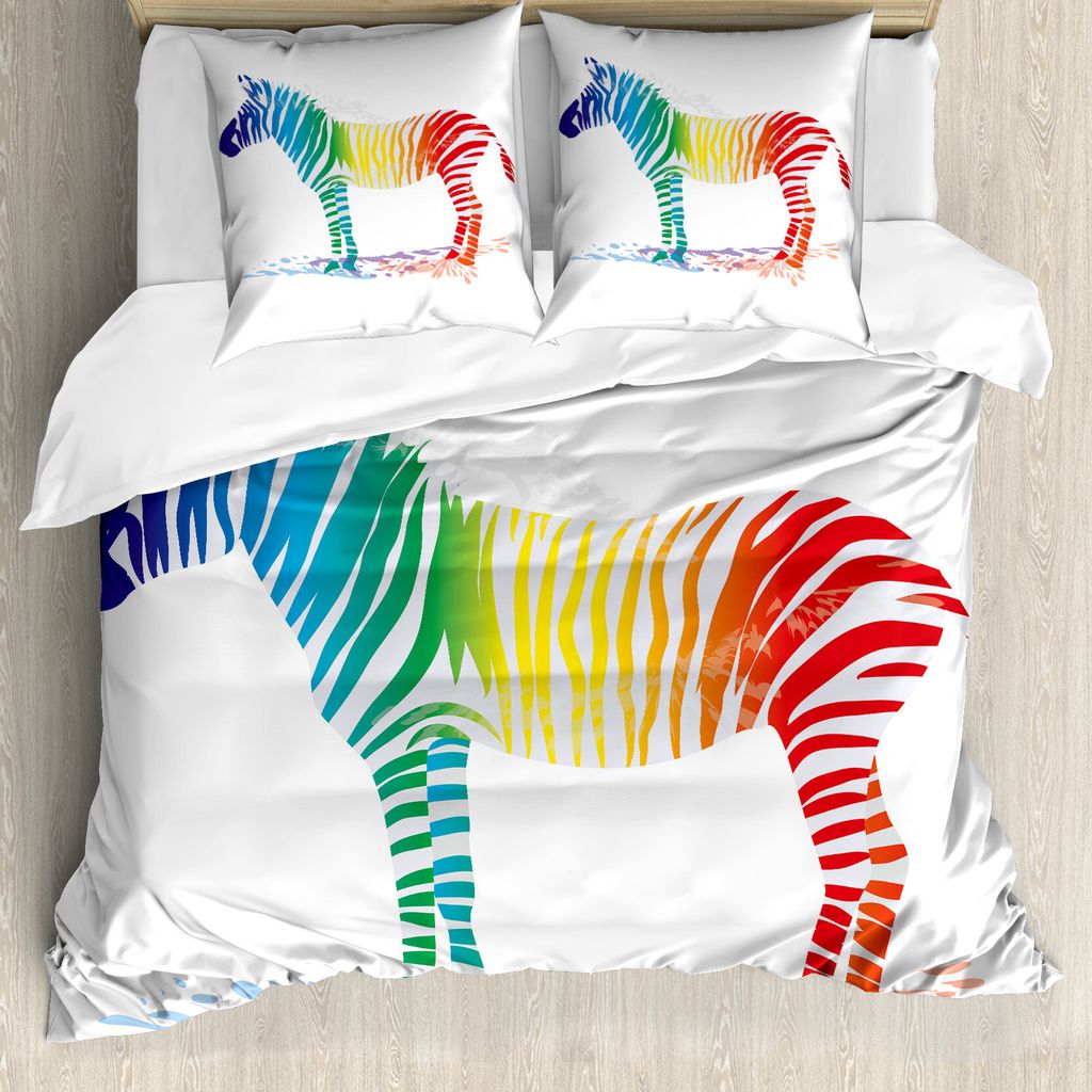 ABAKUHAUS Komisch Bettbezug, Zebra Regenbogen-Farben, Milbensicher Allergiker geeignet mit Kissenbezügen, 155 cm x 220 cm - 80 x 80 cm, Mehrfarbig