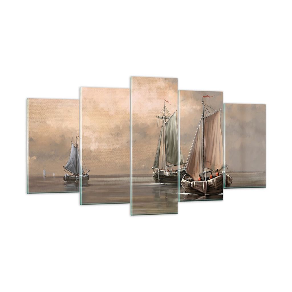 Bilder auf glas - Meer Boot Fischer - 160x85cm - Glasbilder - Wandbilder - Kunstdruck - zum Aufhängen bereit - Wanddekoration aus Glas - Glas Bild...