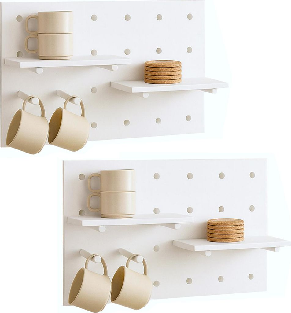 2er-Set Wandpaneel HWC-P24, Wanddekoration Wandregal Steckboard, 4 Ebenen Aufhängung 60x40cm weiß