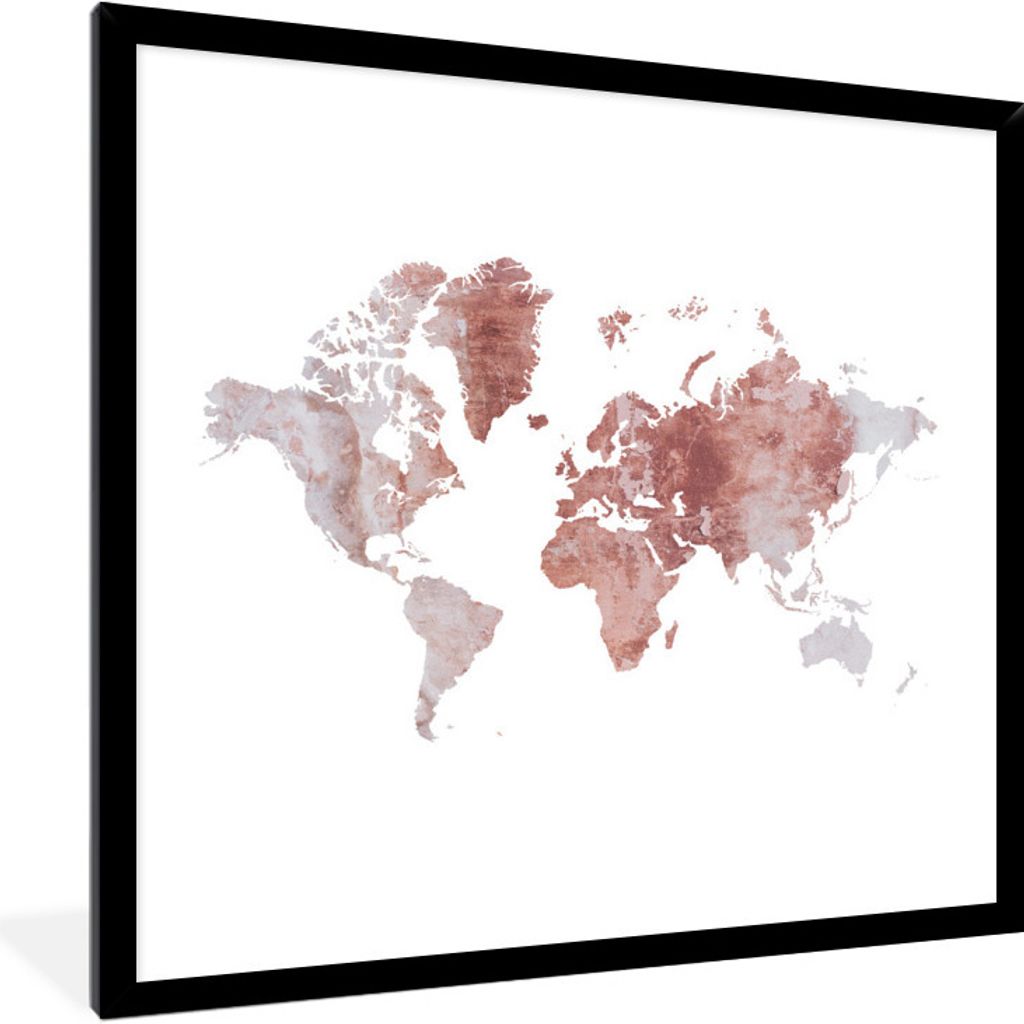 MuchoWow® MuchoWow® Gerahmtes Poster Weltkarte - Rot - Grau Produktbild 