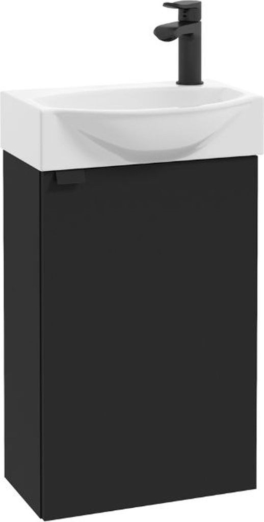 Stamar Mini Hänge-Badmöbel Set Schwarz Matt 40x22 mit Keramik-Waschbecken Metallgriff