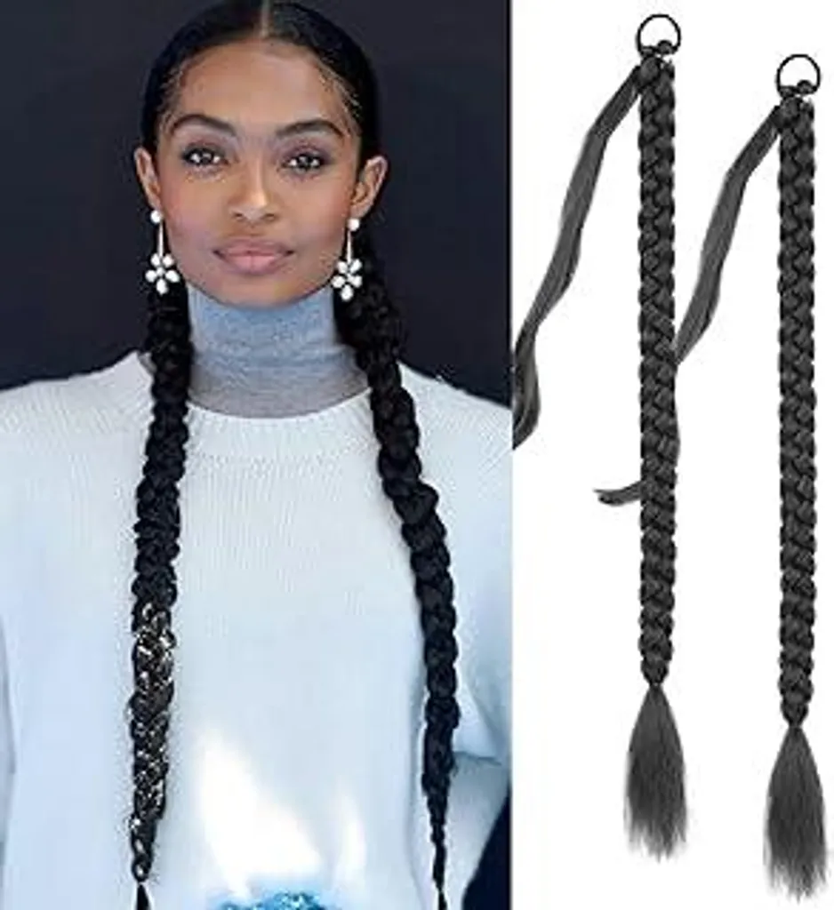 2PCS Braid Ponytail Extension Fulang Hair: Treccia 1B per Look Glam