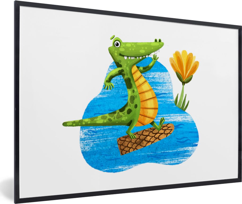 MuchoWow MuchoWow Gerahmtes Poster Krokodil - Wasser - Dschungel 90x60 cm - Poster mit zchwarzem Bilderrahmen - Fotorahmen - Foto-Plakat