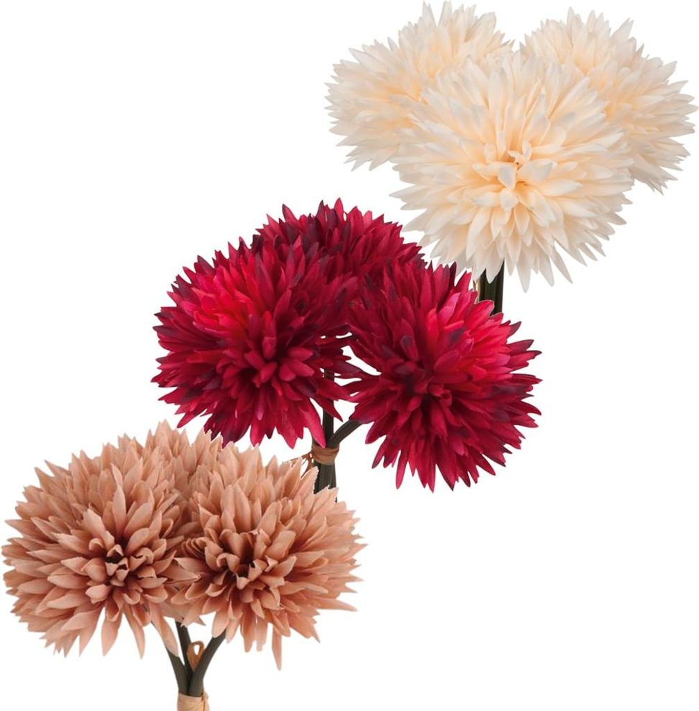 Kunstblumen Dahlien in 3 Farben 3 Blüten Ø 8x20 cm Kunststoff, 5_Farbe:Rosa