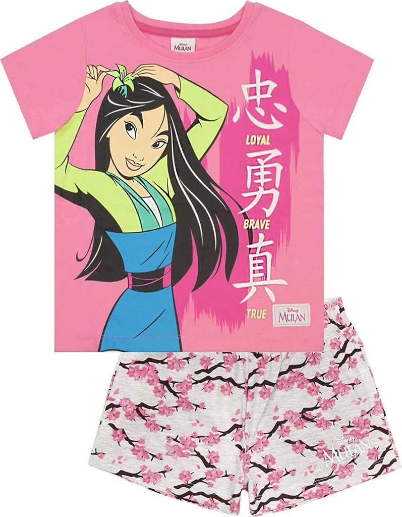 Mulan - "Loyal Brave True" Schlafanzug mit Shorts für Mädchen NS5672 (164) (Pink/Grau)