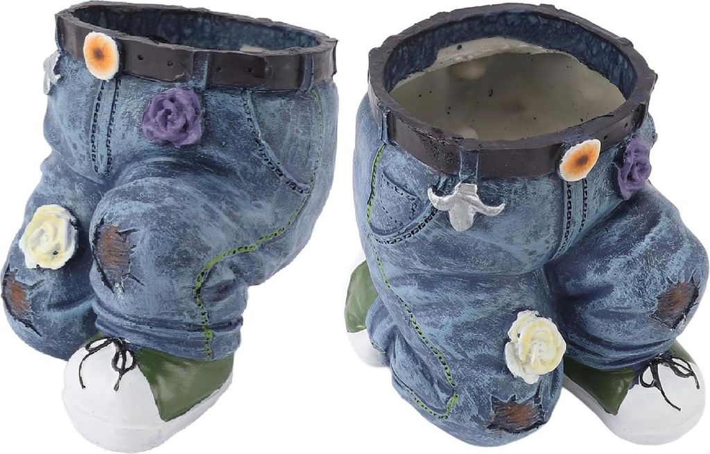 Allecto plus - Einzigartiger Denim Blumentopf aus Harz für Garten Dekoration im Retro Jeans Stil - DIY Blumentöpfe mit Blumenmotiv