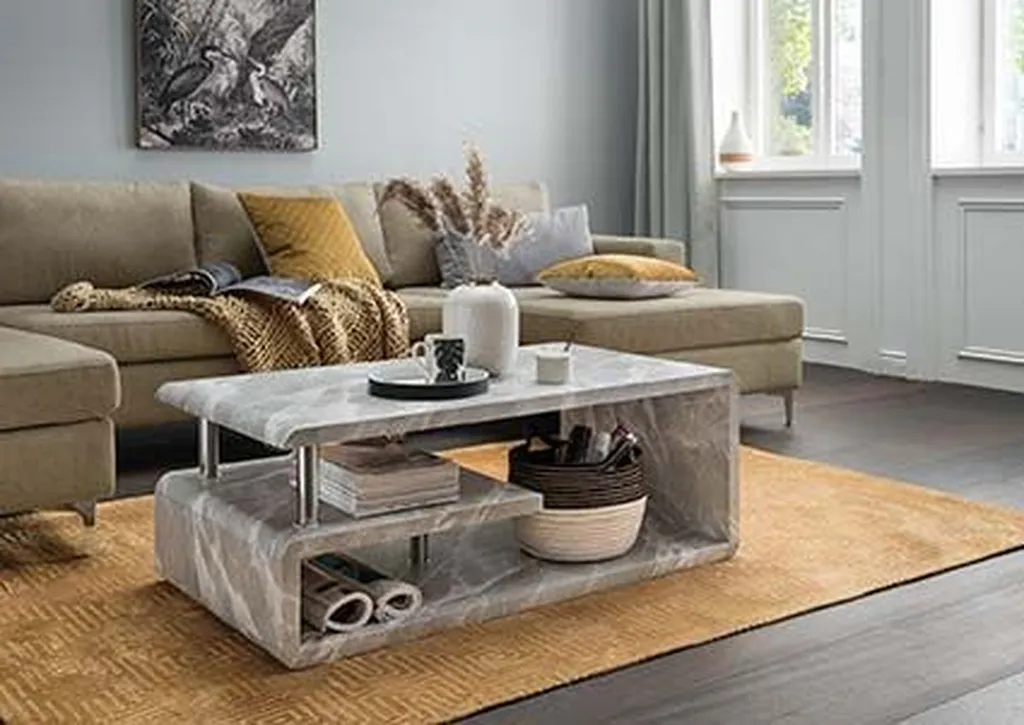 Table Basse 110cm en MDF Gris Marbré - Finition Premium et Robuste - 2