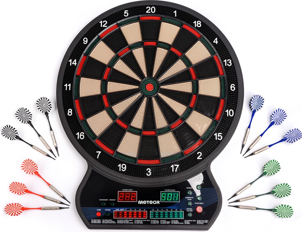 meteor Dartboard Darts Set mit 4 LED Kinder Erwachsene Produktbild 