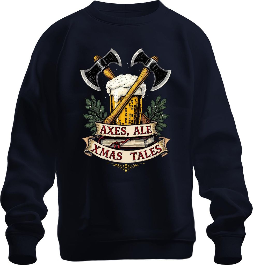 Axes Ale Xmas Tales Wikinger Axt Bier Weihnachten Vintage Uni Sweatshirt Pullover, Navy, M