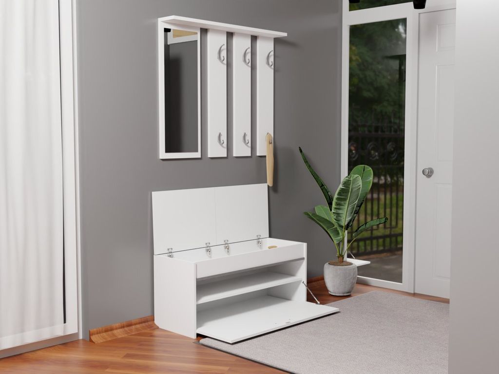 Garderobe Wandgarderobe Flurgarderobe Paneel Spiegel Schrank kommode weiss