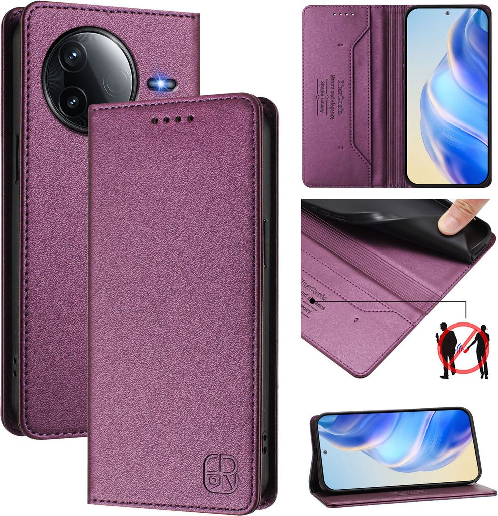 Lederhülle für Xiaomi Redmi K80/K80 Pro Hülle Flip Brieftasche Kartenfächern Ständer Schutzhülle Lila