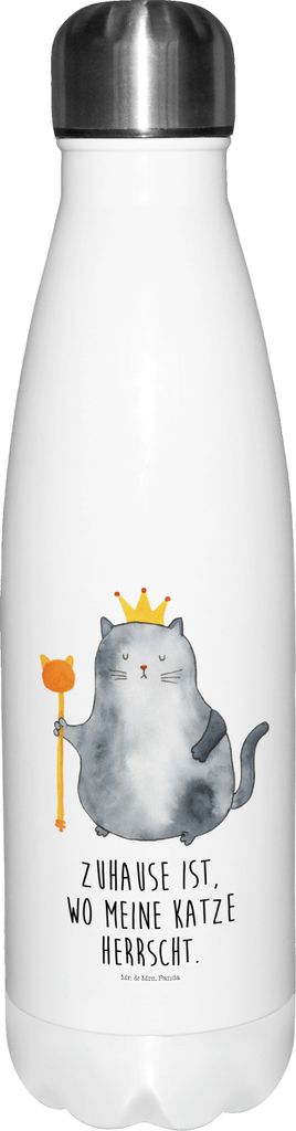 Mr. & Mrs. Panda Trinkflasche Katze König - Weiß - Geschenk, Katzen, Getränkeflasche, thermobehälter, Thermos, Haha, Queen, Cats, trinkflaschen...