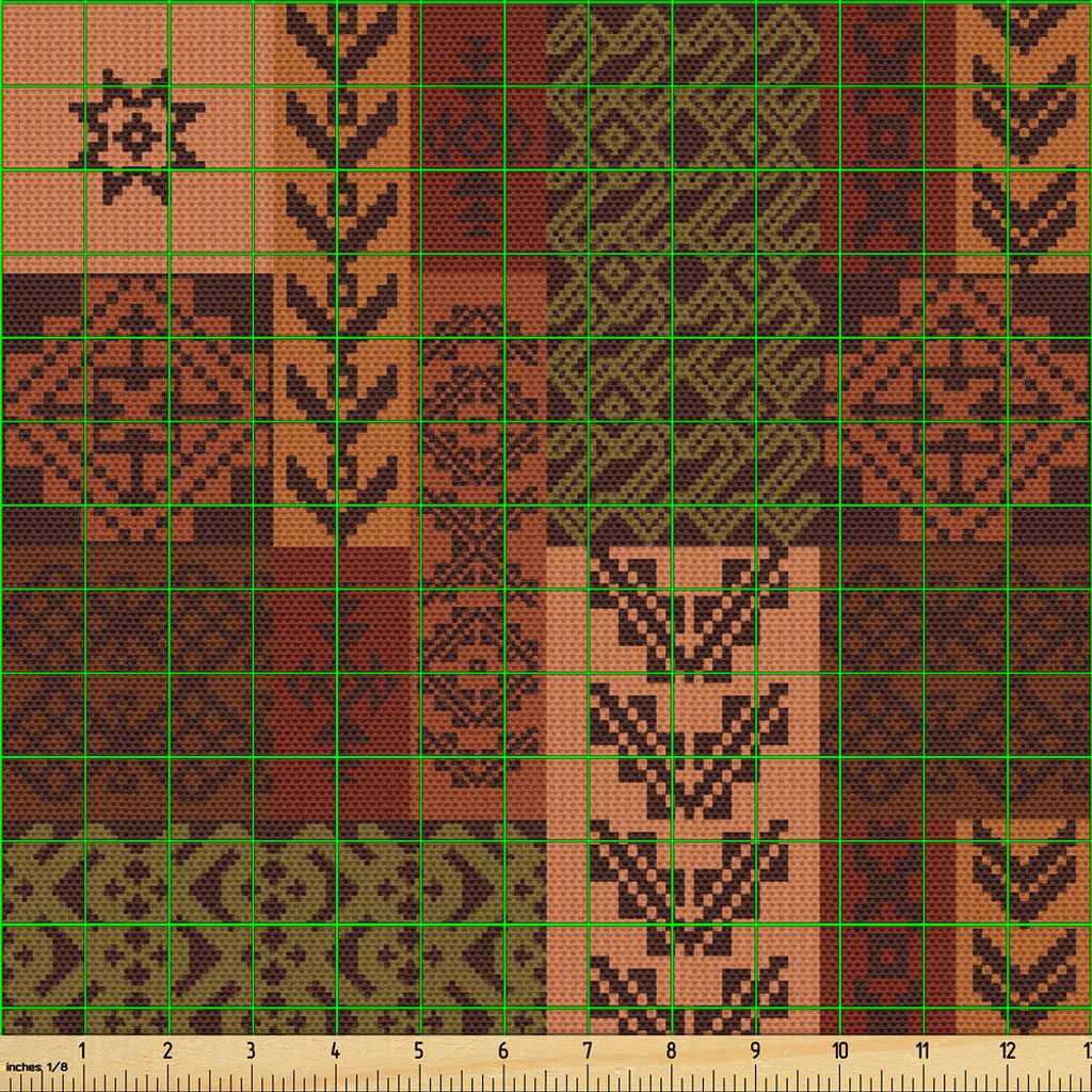 ABAKUHAUS Geometrisch Gewebe als Meterware, Ethnische Art Geometrische Folk Design Geometrische Blumenmotive Druck, 5 M (148 x 500 cm), Rosa Grün ...