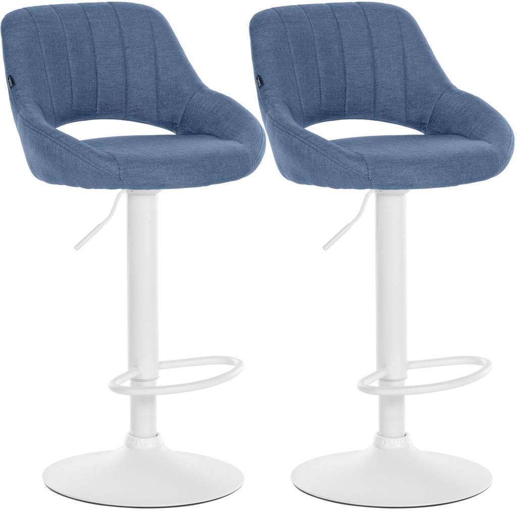 CLP 2er Set Barhocker Milet Stoffbezüge höhenverstellbar drehbar mit Rückenlehnen blau Material Gestell Metall matt weiss