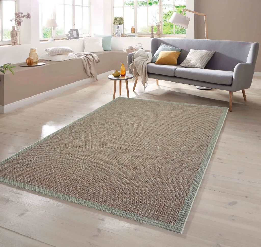 Tapis de terrasse et salon terracotta effet fibres de sisal tressées