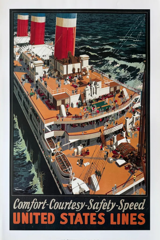 Grand Poster Mural United States Lines - Décoration Style Rétro Marine