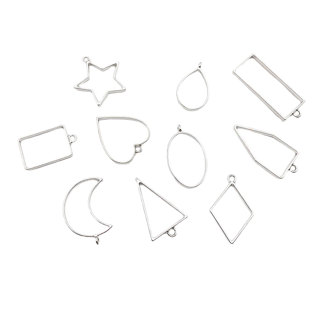 10 Stück Anhänger mit offener Lünette, kreativ, mehrere Stile, Kupfer, DIY, geometrisch, hohle Tabletts für Schmuckzubehör-Weiß