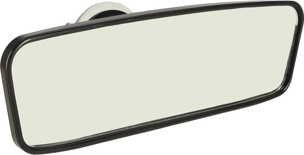 A close-up studio shot of a car's interior rearview mirror.