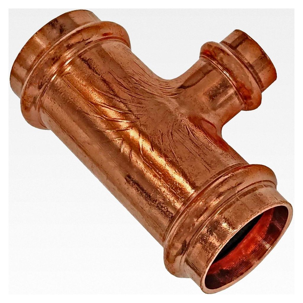 Reduzier T-Stück mit Mitten-Abgang für Kupferrohr Außendurchmesser 22 x 18 x 22 mm mit 3 Muffenanschlüssen zum Verpressen V Kontur