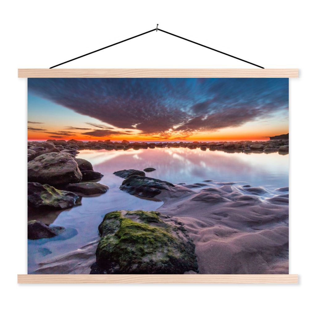 MuchoWow Textilposter Felsen - Wasser - Natur 40x30 cm mit holzfarbenen Rahmen - Bilder