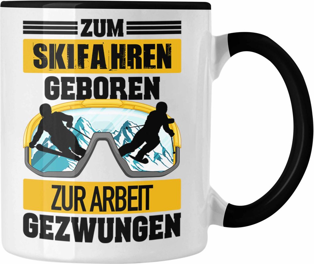 Trendation - Ski Fahren Tasse Geschenk Skifahrer Geschenk Tasse Lustig für Männer Frauen Skifahren Witz Spruch Sprüche (Schwarz)
