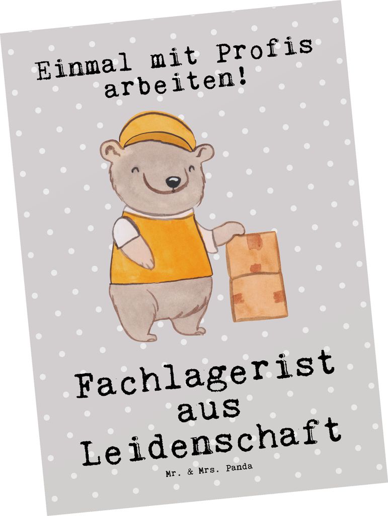 Mr. & Mrs. Panda Grußkarte Fachlagerist Leidenschaft - Grau Pastell - Geschenk, Spruch, Ansichtskarten, Ausbildung, Ansichtskarte, Postkarte, Foto...