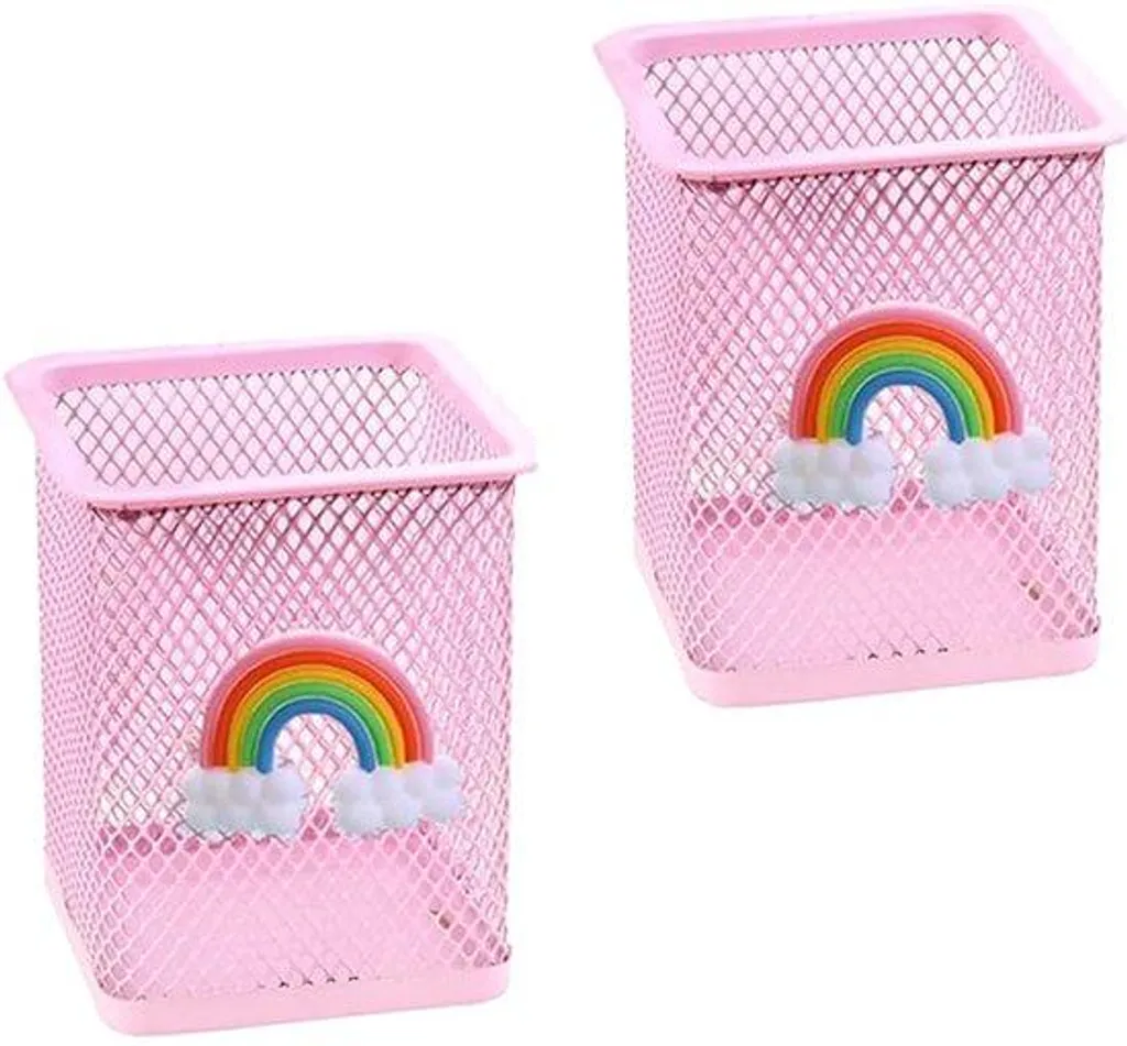Porte-stylo de bureau en métal rose arc-en-ciel - Organisateur chic