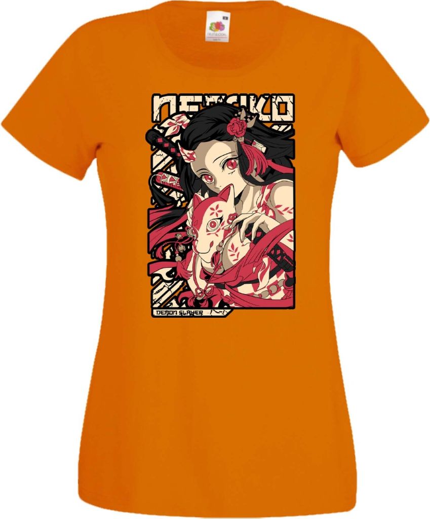 Damen T-Shirt Anime Manga Demon Anime Slayer Nezuko Kamado 04 Nezuko Demon, Lady S / Orange